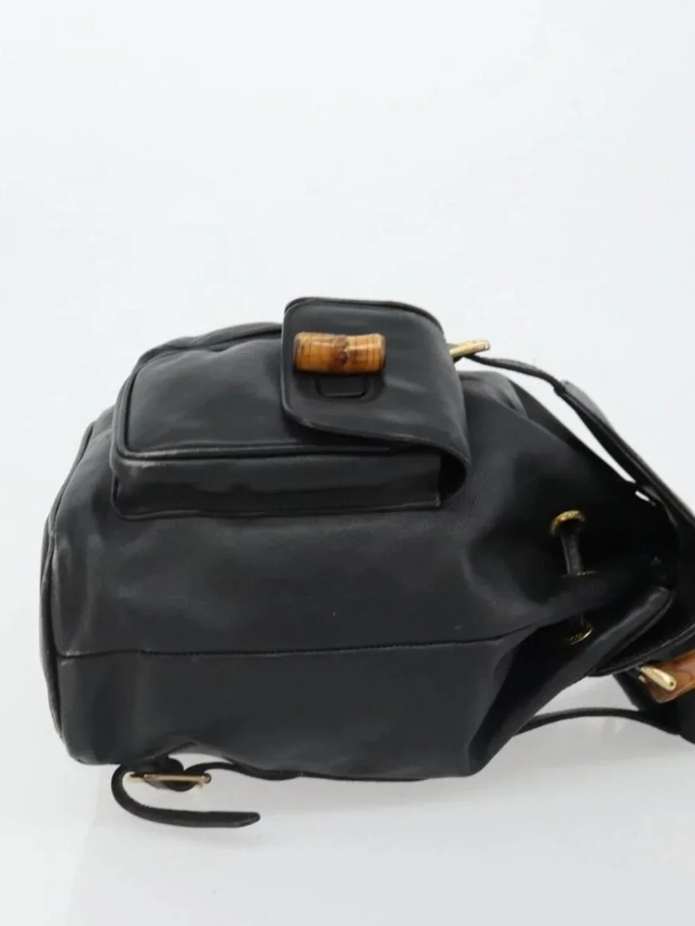 GUCCI Bamboo Backpack Leather Black Gold 003 2058 0016 Auth BA13350